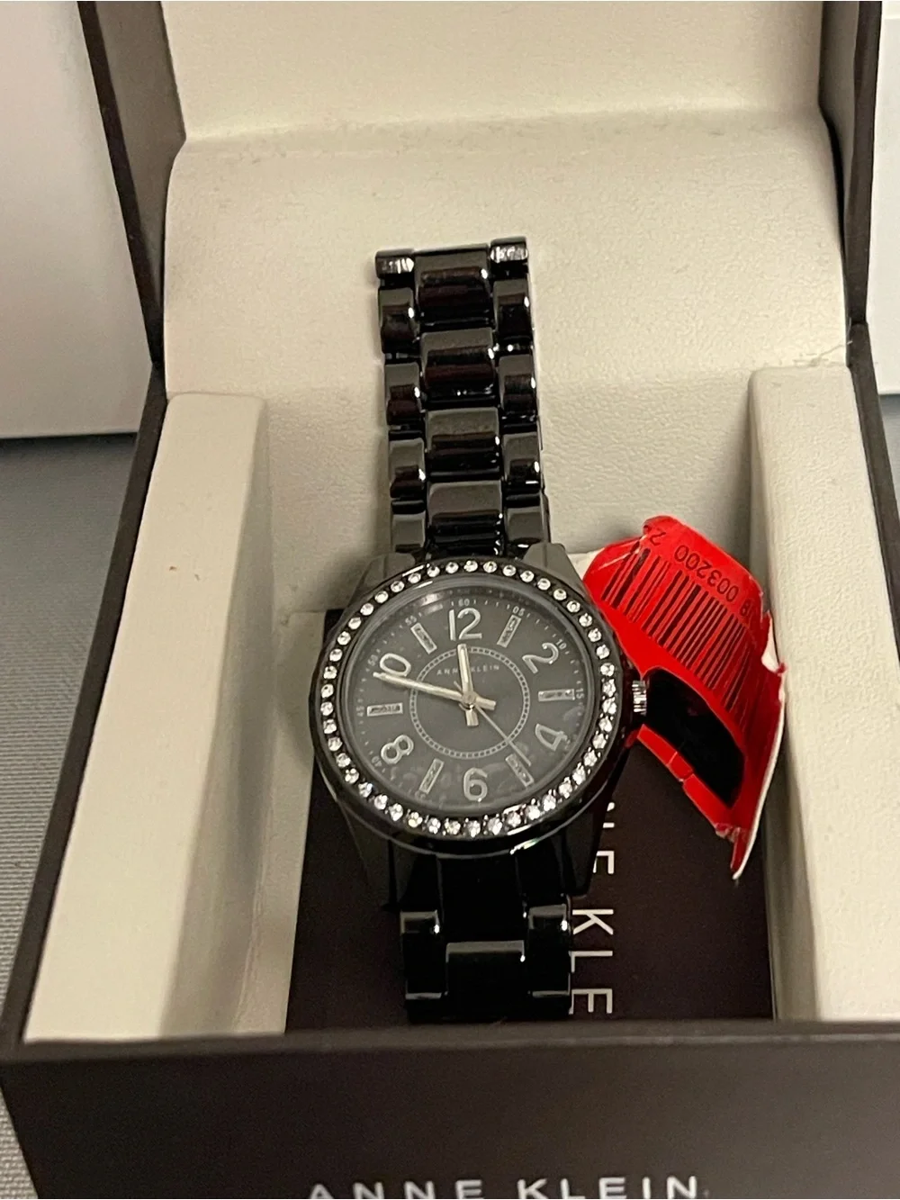 Anne Klein Women’s Black Dial Black-Trim Band Watch AK/1899 New w/Box & Manual